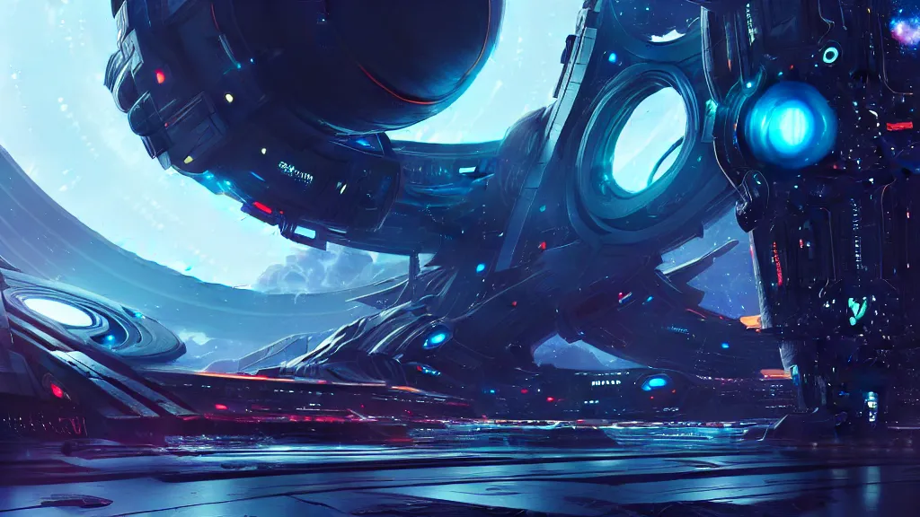 Prompt: a gargantuan futuristic space gate in space, strong depth of field blurring, by Wadim Kashin, featured in artstation, octane render, cinematic, elegant, intricate, 8k