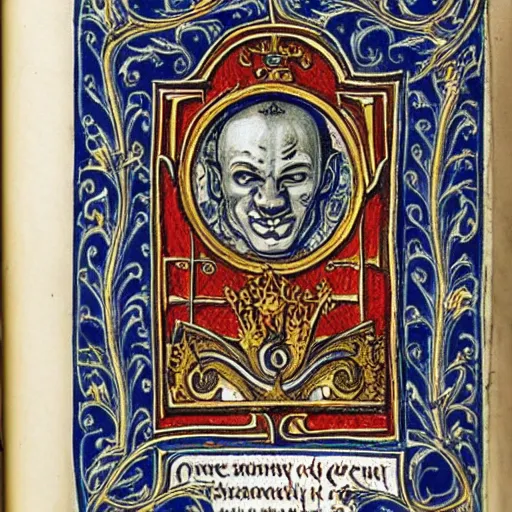 Prompt: intricately detailed illuminated medieval manuscript with illuminated initial of robot monk