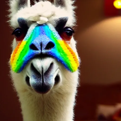 Image similar to rainbow llama watching tv