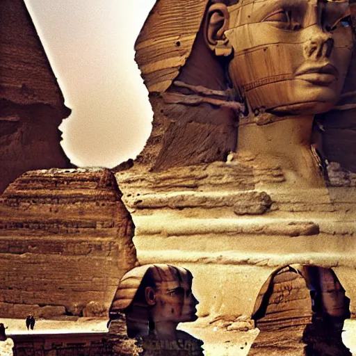 Image similar to epic masterpiece Riddle of the Sphinx in the city of Thebai Ken Kelly, photorealistic, cinematic, fantastic reality, detailed and beautiful faces, dramatic lighting, establishing shot, 8k resolution – W 1024