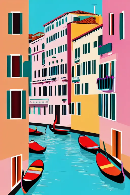 Image similar to minimalist boho style art of colorful venice, illustration, vector art