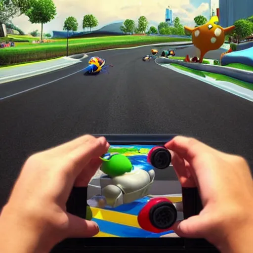 Prompt: mario kart in real life uncanny valley incredible photography photorealistic hyperrealism realistical lifelike