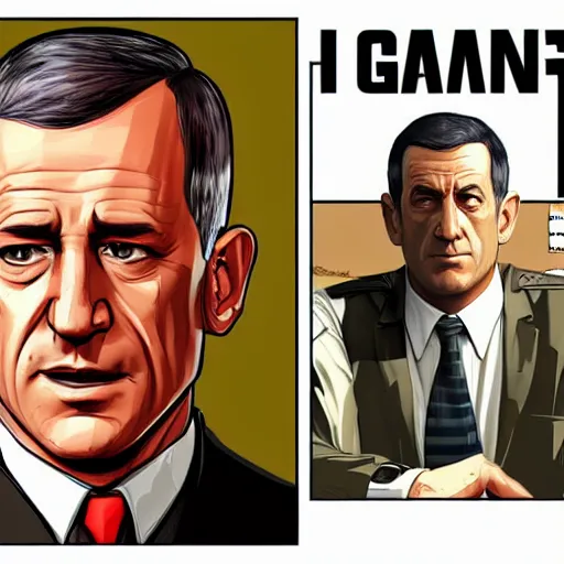 Image similar to portrait of (((((Benny Gantz Defense Minister of Israel)))))!!!!! as a GTA v character. GTA v loading screen illustration by martin ansin, matt bors