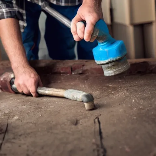 Prompt: a man is working with an old hammer, a stock photo by pogus caesar, trending on shutterstock, precisionism, stockphoto, stock photo, angular