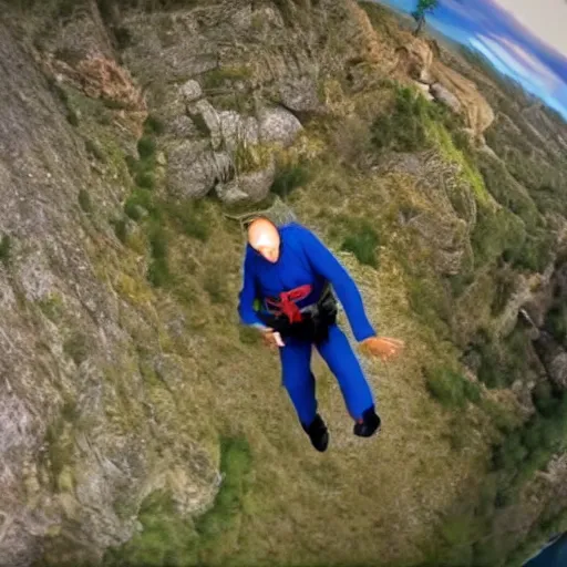 Image similar to GoPro video of Mr Bean base jumping