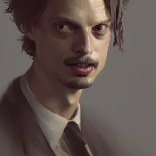 Image similar to very detailed masterpiece painting of matthew gray gubler, portrait, artstation, concept art by greg rutkowski
