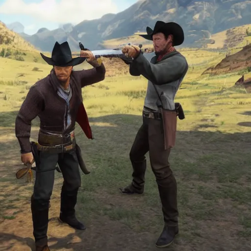 Image similar to arthur morgan dueling clint eastwood gunkata