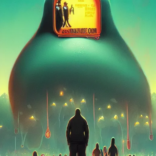 Image similar to a movie poster for the blob!, a giant green gooey sentient slime being, midnight suburbia, movie poster, rhads!!!!, greg rutkowski, ominous masterpiece, trending on artstation