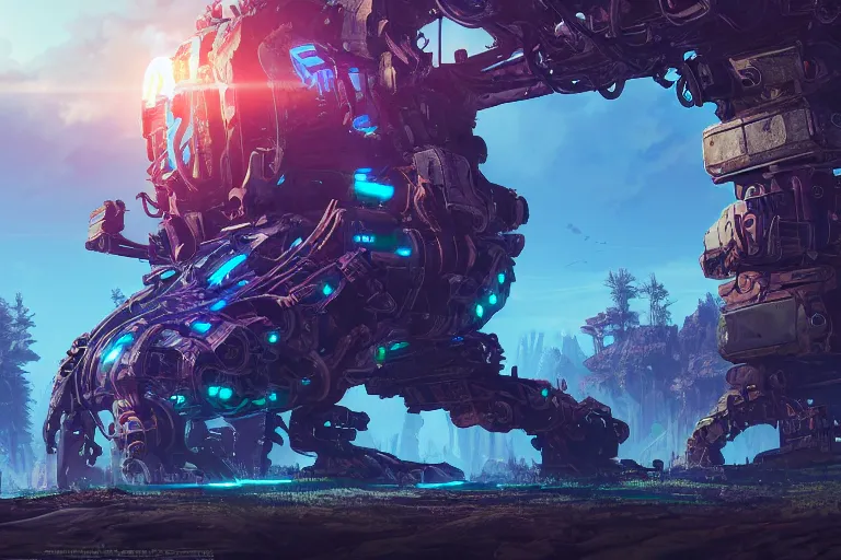 Image similar to slitherfang machine mecanical creature robot of horizon forbidden west horizon zero dawn radiating a glowing aura global illumination ray tracing hdr fanart arstation by ian pesty and alena aenami artworks in 4 k