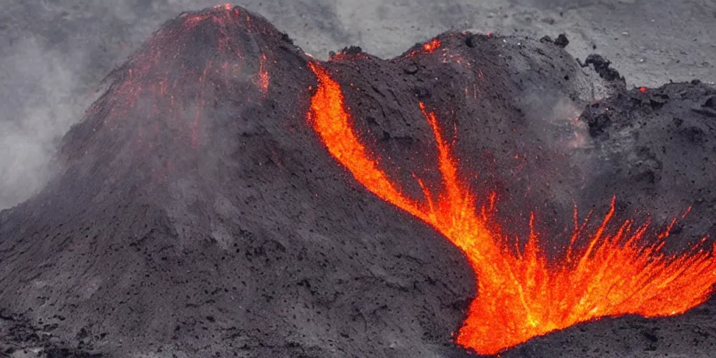 Image similar to Great volcanic eruption, Tiger Tateishi style.