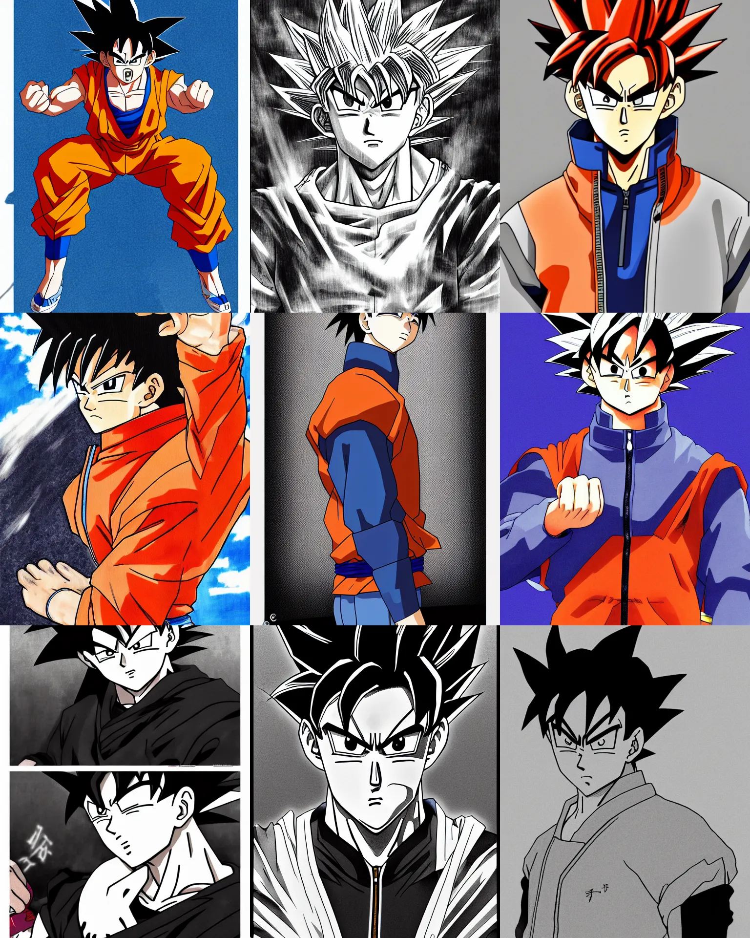 Prompt: A manga portrait of Goku wearing a modern Supreme jacket, by Hayao Miyazaki, trending on ArtStation