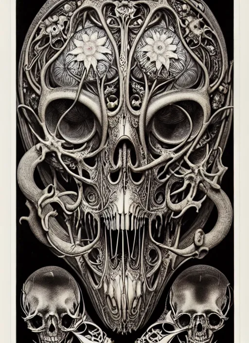 Image similar to art forms of nature by ernst haeckel, memento mori by arthur rackham, ornate antique porcelain beautiful skull mask, ultrasharp, photorealistic, hyperdetailed, octane render, polished, art nouveau, neo - gothic, gothic, intricate ornamental organic filigree, art nouveau botanicals, art forms of nature by ernst haeckel, horizontal symmetry, symbolist, visionary