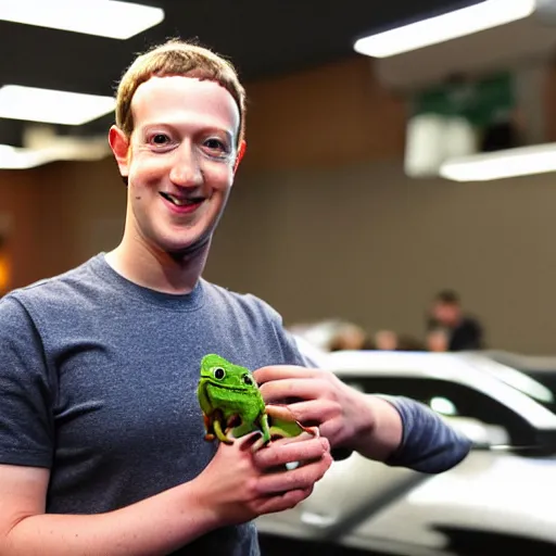 Prompt: mark zuckerberg holding a live frog in his hand