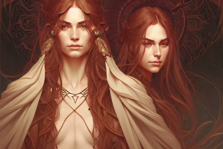 Image similar to symmetry!! intense fanart of gemma as acotar protagonist, intricate, elegant, highly detailed, my rendition, digital painting, artstation, concept art, smooth, sharp focus, illustration, art by artgerm and greg rutkowski and alphonse mucha