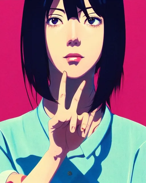 Prompt: woman giving a peace sign | | very very anime!!!, fine - face, aubrey plaza, realistic shaded perfect face, fine details. anime. realistic shaded lighting poster by ilya kuvshinov katsuhiro otomo ghost - in - the - shell, magali villeneuve, artgerm, jeremy lipkin and michael garmash and rob rey