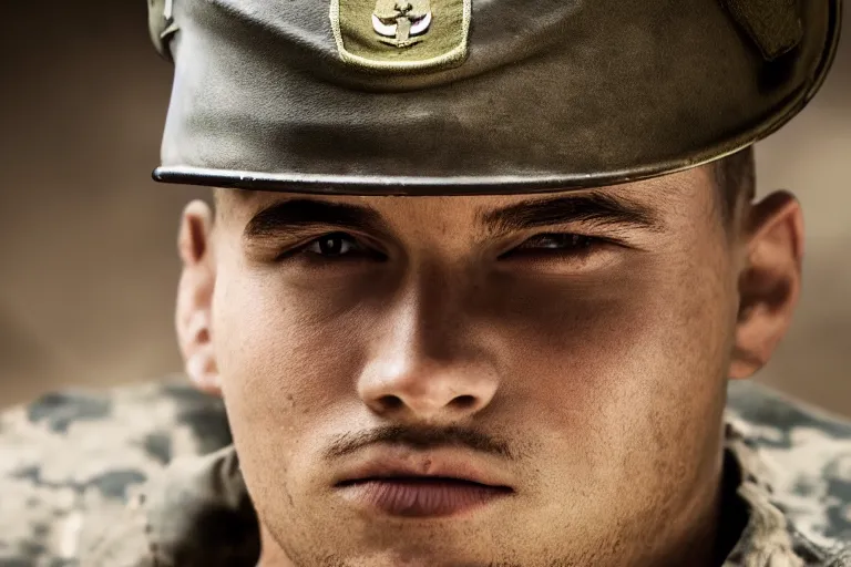 Image similar to a cinematic headshot portrait of a soldier