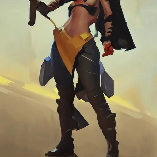 Image similar to greg manchess portrait painting of samweis gamdschie as overwatch character, medium shot, asymmetrical, profile picture, organic painting, sunny day, matte painting, bold shapes, hard edges, street art, trending on artstation, by huang guangjian and gil elvgren and sachin teng