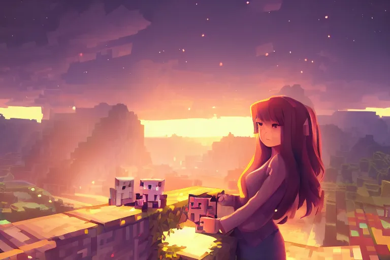 Image similar to minecraft girlfriend, scenic full shot, ambient lighting, detailed face, by makoto shinkai, stanley artgerm lau, wlop, rossdraws