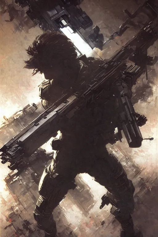 Image similar to solid snake, metal gear, painting by gaston bussiere, craig mullins, greg rutkowski, yoji shinkawa