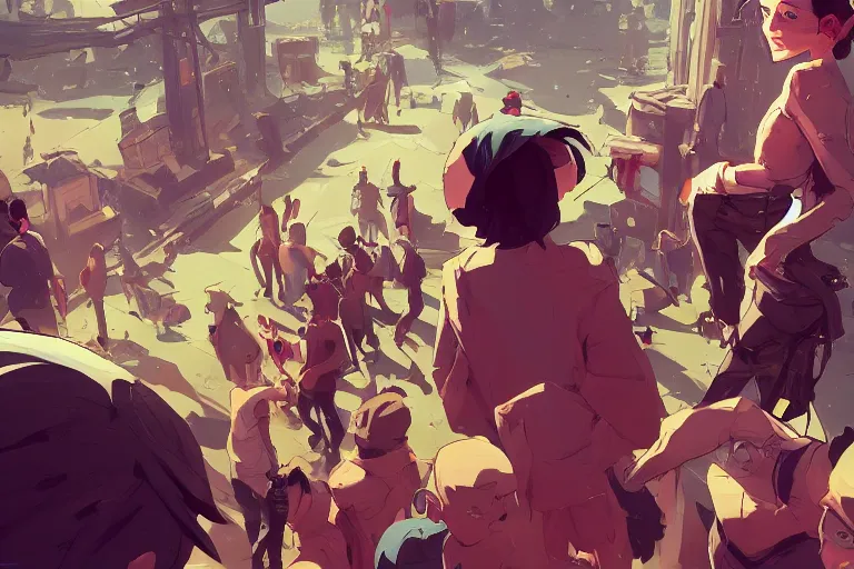 Image similar to a very anxious person in a crowd of mad people behance hd artstation by jesper ejsing, by rhads, makoto shinkai and lois van baarle, ilya kuvshinov, ossdraws, that looks like it is from borderlands and by feng zhu and loish and laurie greasley, victo ngai, andreas rocha