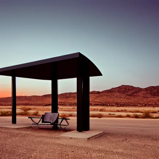 Image similar to bus stop in a desert at night, minimalist architecture, neon lights, james turrel,