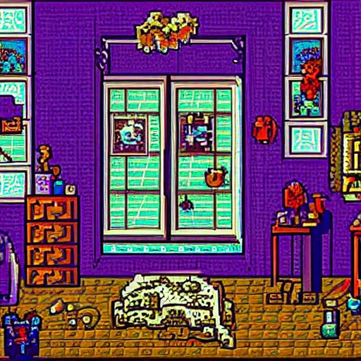 Image similar to 9 0 s bedroom, beautiful detailed pixel art, intricate details, beautiful, dithered gradients, volumetric lighting, 3 d illustration, old school computer game graphics, crpg, d & d, pixel art