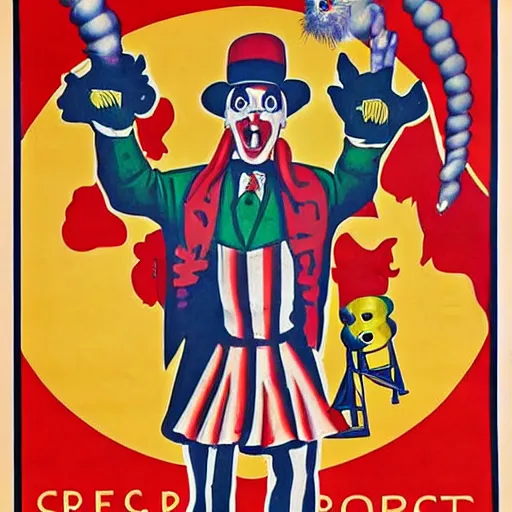 Image similar to poster advertising a circus, printed poster, creepy clown, 1 9 4 0 circus poster