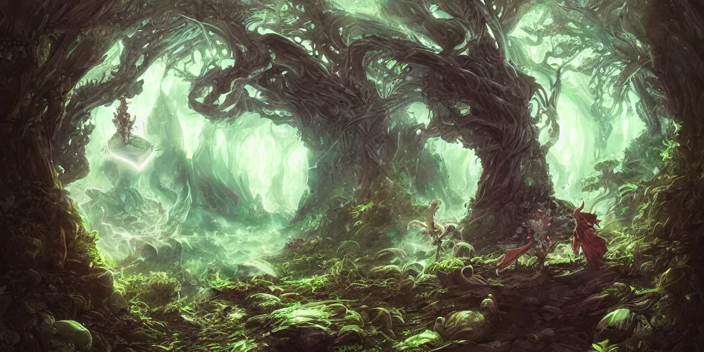 Prompt: A wizard summoning a portal in the forest to another land by ross tran, hyper-detailed, intricate, wide angle, beautiful, fantasy, concept art