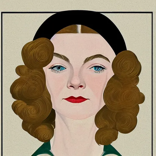 Image similar to professional painting of Elle Fanning in the style of Coles Phillips, head and shoulders portrait, symmetrical facial features, smooth, sharp focus, illustration, intricate, stormy weather, extremely detailed masterpiece,