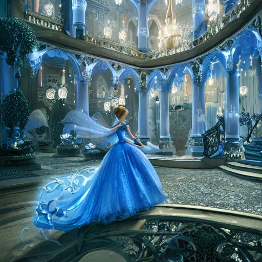 Image similar to cinderella, fairy tale, stunning, surrounding cinematic light, hyper detailed, ornate and intricate, 4 k cinematic octane render