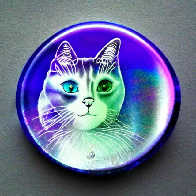 Prompt: crystal glass cat iridescent tinting. etsy shop photo