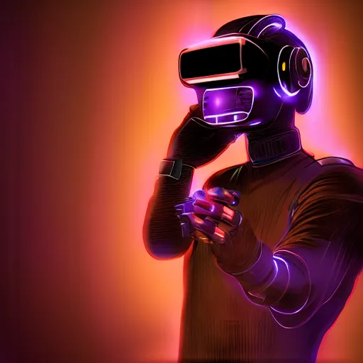 Image similar to cyberpunk bot wearing vr headset, sci - fi, portrait, illustration