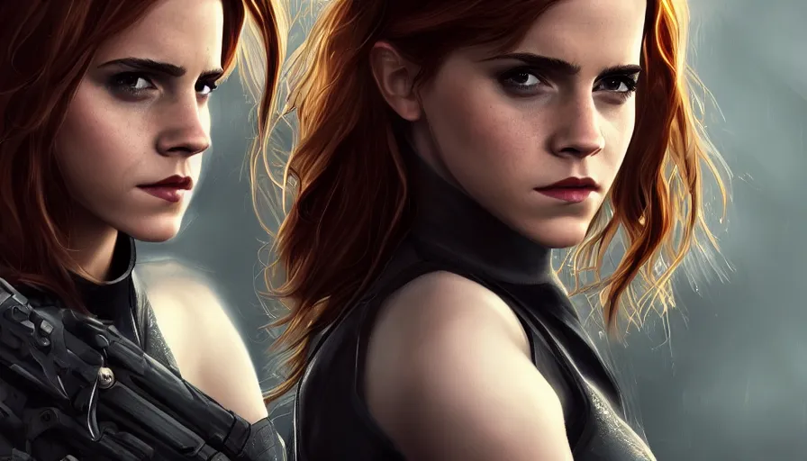 Image similar to Emma Watson as Black Widow, hyperdetailed, artstation, cgsociety, 8k