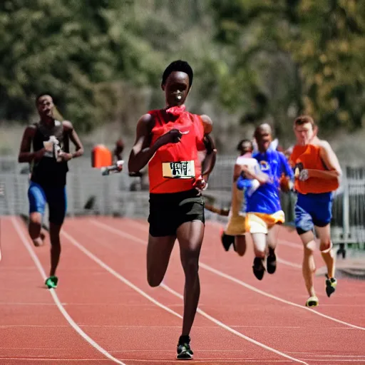 Image similar to stock photograph of an athletic runner holding a bible. Chased by mysterious monsters. Track and field event. DSLR Photography