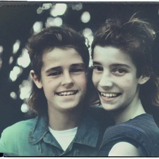 Image similar to French teenagers in the 80's, flash color polaroid, detailed