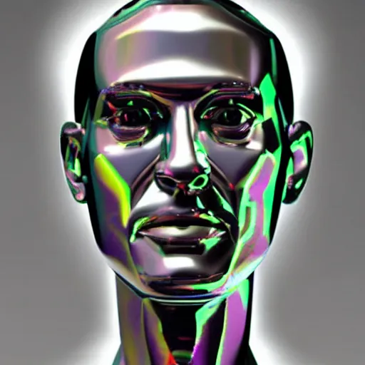 Image similar to a 3d human head made up of shiny holograms