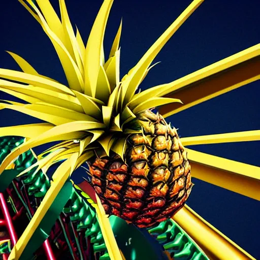 Image similar to a pineapple on a rollercoaster, realistic, 8 k