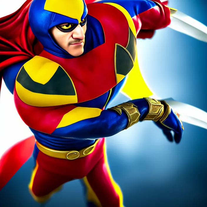 Image similar to cinematic portrait, captain falcon from super smash brothers, sheik mohammad ruler of dubai, head and chest only, masterpiece, cinematic composition, beautiful lighting, sharp, details, hyper - detailed, hd, 4 k