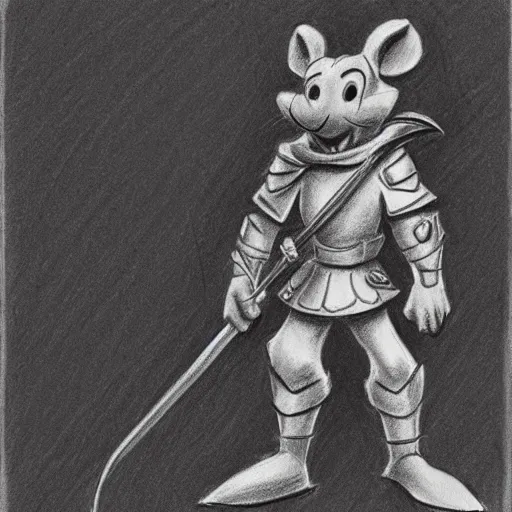 Image similar to milt kahl pencil sketch of a heroic mouse in knight's armor