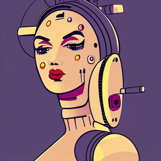 Prompt: robot android woman 1 9 5 0 s era vector art cell shaded allure beautiful makeup curvy highly detailed art by ilya kushinov