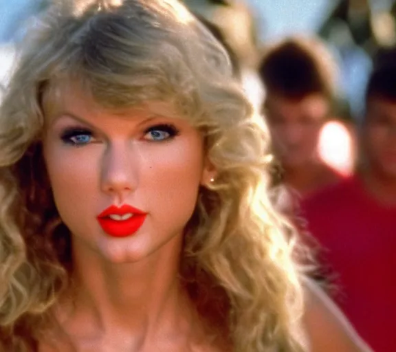 Image similar to color still shot of taylor swift on baywatch 1 9 8 9 tv show, face closeup,