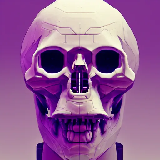 Image similar to portrait of cybernetic overlord of the metaverse, skull, hard clay, ceramics, reflections, ambient occlusion, raytracing, 8 - bit, by beeple