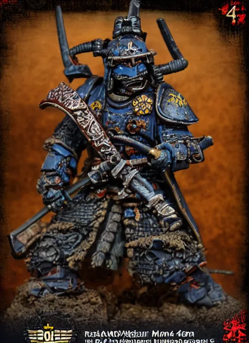 Image similar to 8 0 mm resin detailed miniature of a warhammer 4 0 k catachan samurai, product introduction photos, 4 k, full body