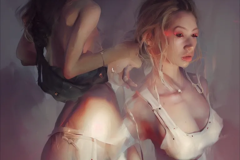 Image similar to A portrait of a Caroline Vreeland as a seductive nurse in the club by Ruan Jia and Mandy Jurgens and Artgerm and william-adolphe bouguerea, highly detailed, trending on artstation, award winning, H 768