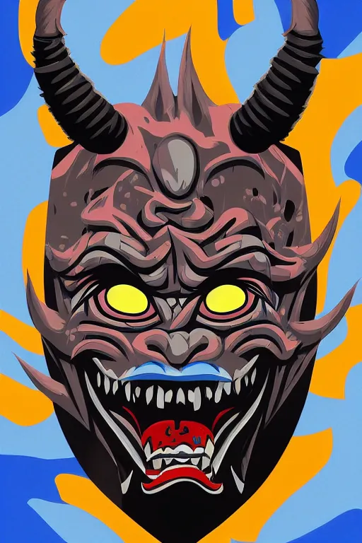 Image similar to guy wearing oni mask and bring skateboard. pop art, no duplicate image, without duplicating image, ultra details, digital painting, artstation, concept art, smooth, sharp focus, illustration, intricate details, art by richard hamilton and mimmo rottela, pixels art by kirokaze and paul robertson