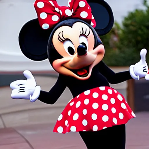 Image similar to the Minnie Mouse character at Disneyland giving you the middle finger