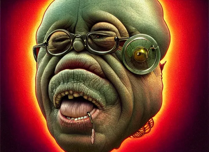 Image similar to anthropomorphic head in iridescent happyiron danny devito stomping new york, intricate, elegant, highly detailed d 2 0, wide angle, digital painting, artstation, concept art, sharp focus, illustration, art by artgerm, bob eggleton, stephen hickman, richard corben, wayne barlowe, greg rutkowski, alphonse mucha, 8 k