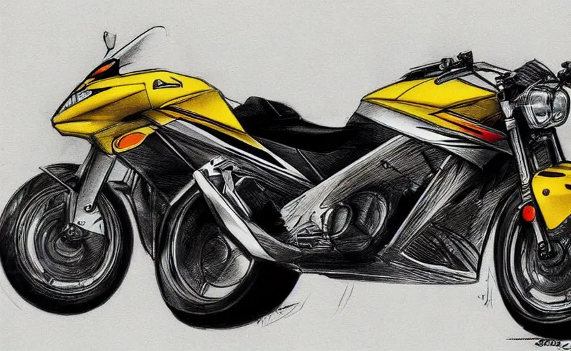 Image similar to 1 9 9 0 s suzuki streetfighter motorcycle concept, sketch, art,