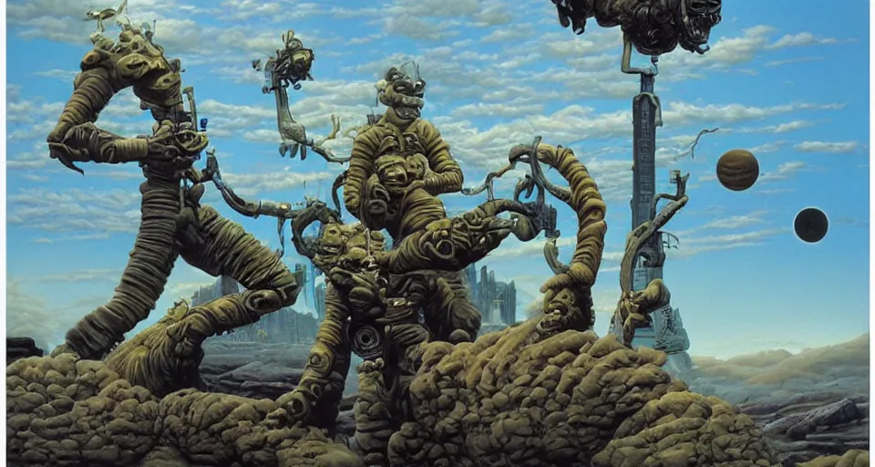 Image similar to masterpiece oil painting by the great famous sci - fi artist michael whelan.