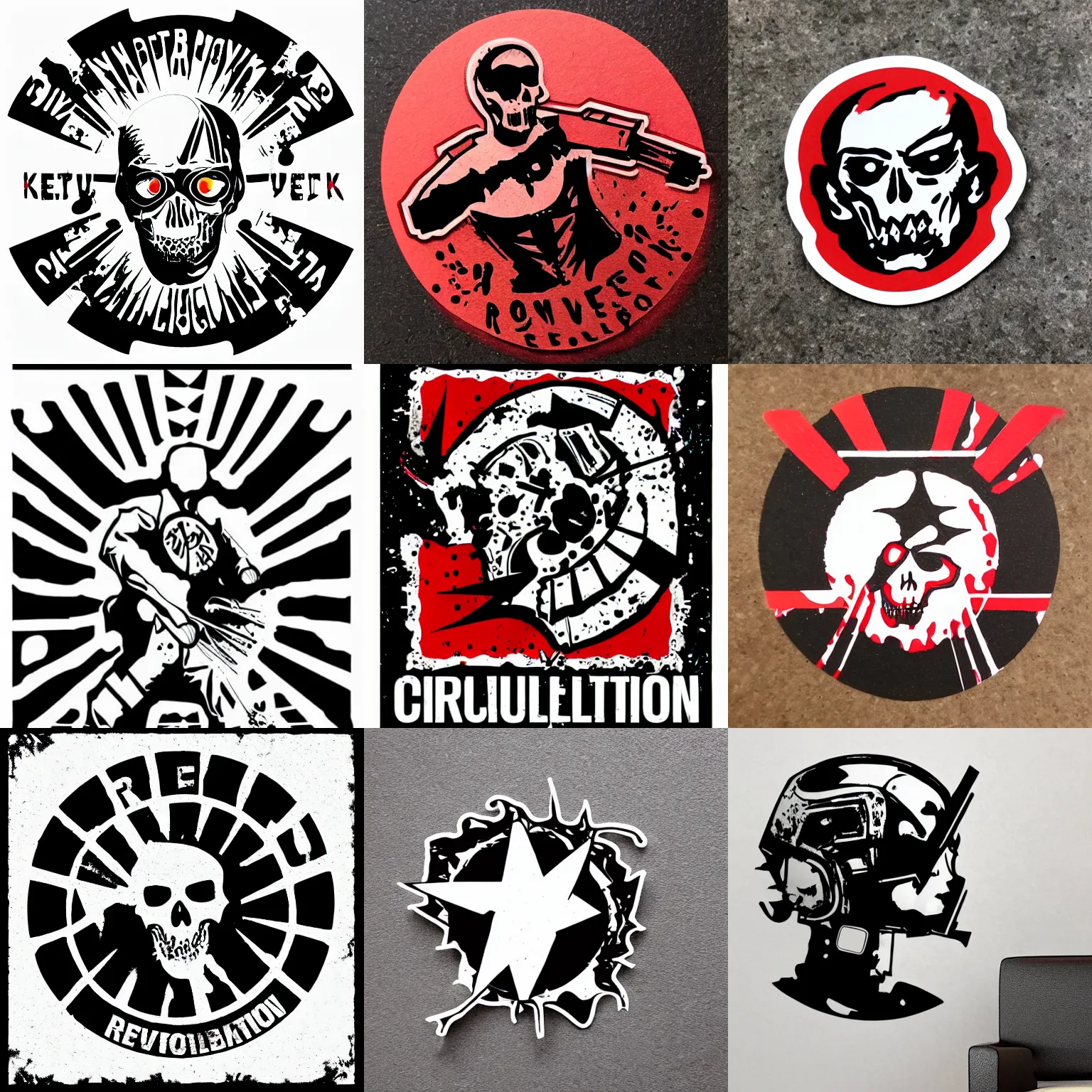 Prompt: die cut sticker cyborg rebellion revolutionary anarchist splatter paint blank background